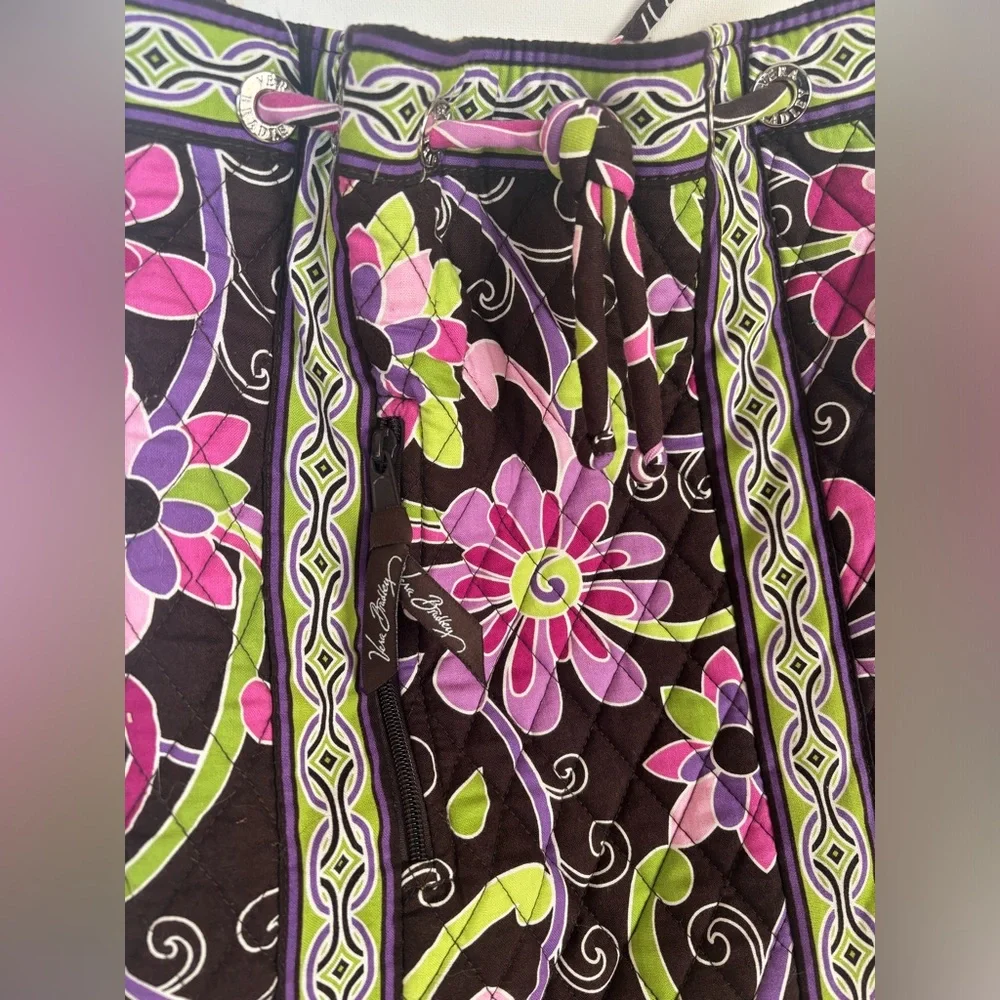 Vera Bradley Purple‎ Punch Floral Black Green Pink Quilted Drawstring Backpack